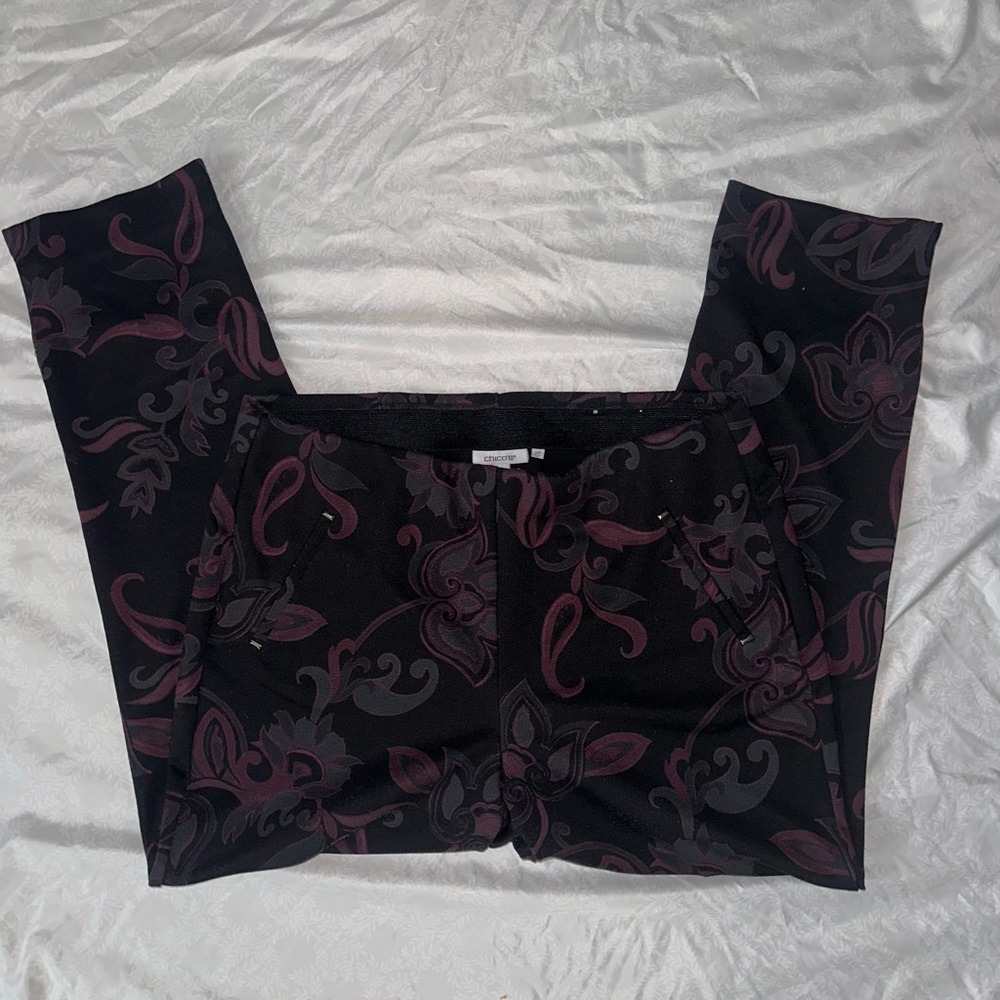 Chico's Black and Purple Swirl Pants